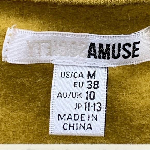 Amuse Society Mustard Yellow Cropped Top Sweater Size M Puff Long Sleeve V-Neck - Picture 2 of 9